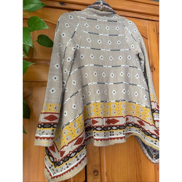 “Freeway Southwestern Boho Open Front Knit Cardigan – Beige Yellow Rustic SZ Sma - Picture 7 of 12